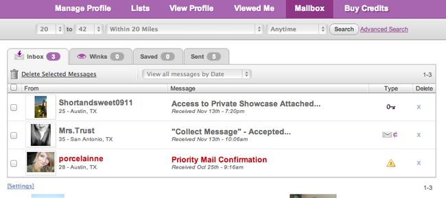 Inbox screenshot of Ashley Madison